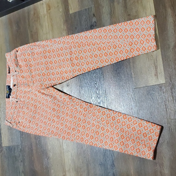 Lucky brand Charlie Capri orange geometric patterned jeans - Picture 1 of 9